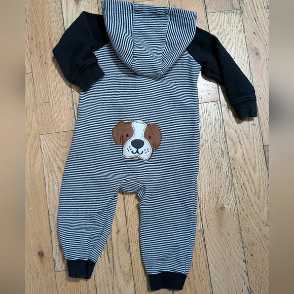 EUC Striped Hooded Baby Jumpsuit 12M *P9 - Picture 3 of 5